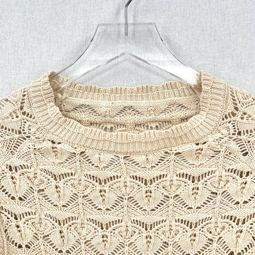 LINE + DOT Diane Sweater Womens Large Cream Crochet Ruffle Shoulder Round Neck - Picture 10 of 15